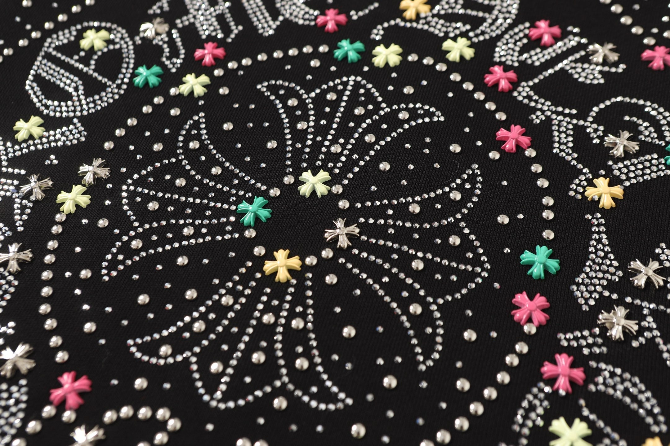 Chrome-Hearts Colorful Rhinestone Hoodie - Black Gothic Street Sweatshirt 2608